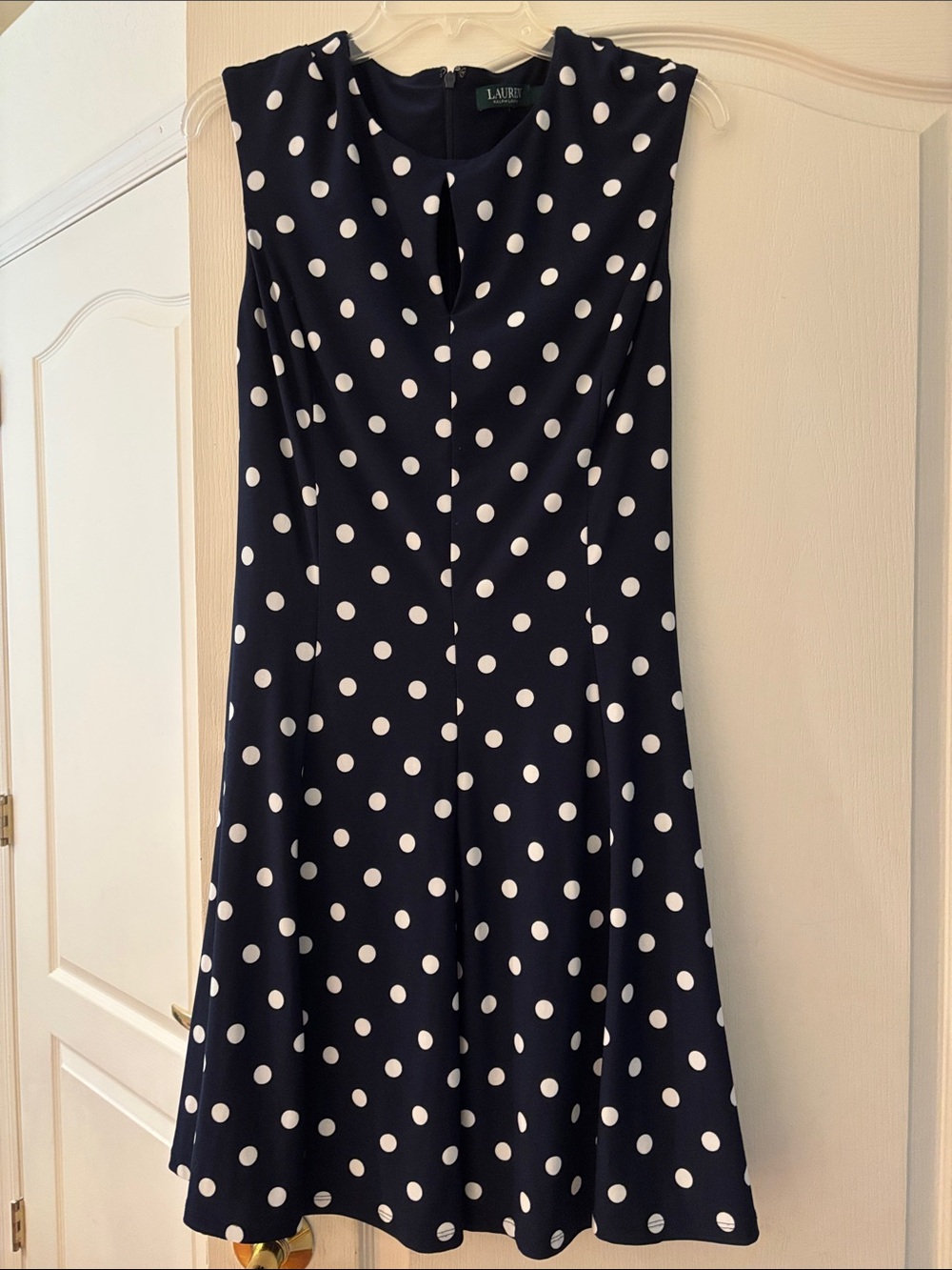 Lauren Ralph Lauren Navy and White Polka Dot Sleeveless A-Line Dress